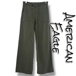 American Eagle Super High Rise Baggy Wide Leg Pant Olive Green Womens Size 4